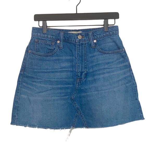 Madewell Women's Denim Mini Skirt Raw Hem 100% Cotton Pockets size 27 - Picture 1 of 7